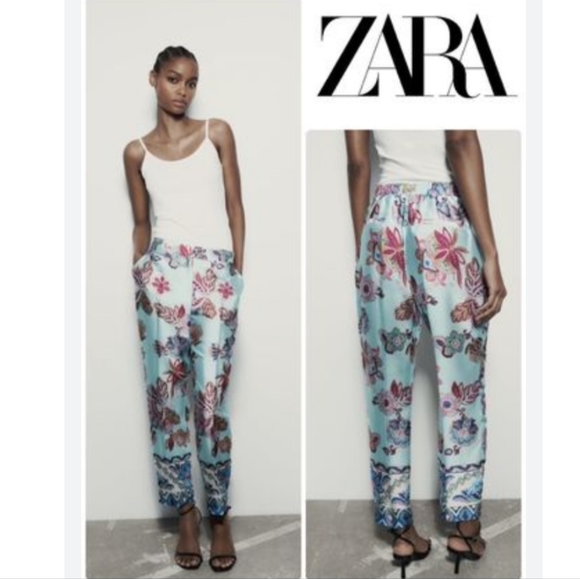 🆕️ Zara Printed Highwaisted Ankle Pants - Picture 1 of 4